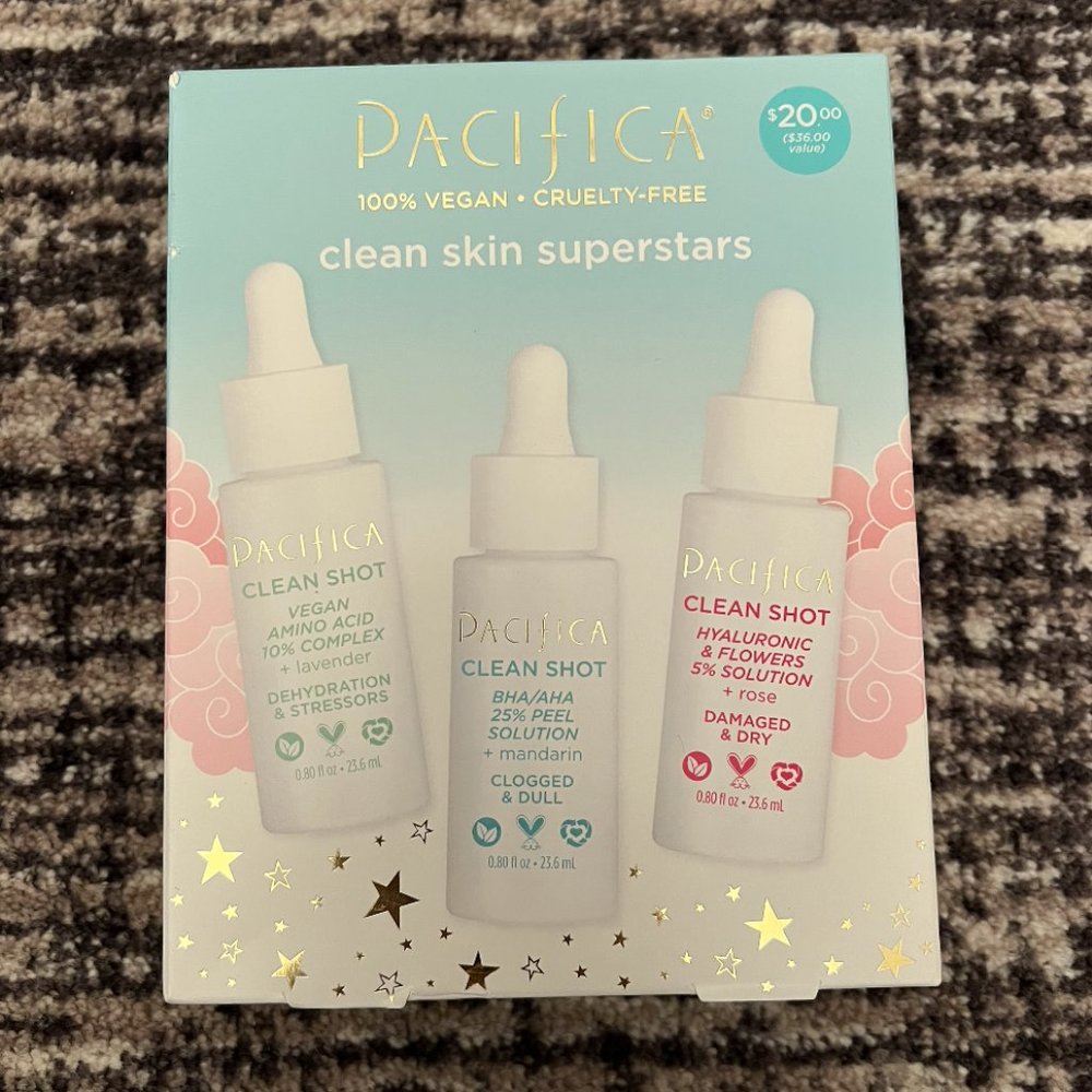 Pacifica Clean Skin Superstars Trio - Clean Shot Serum Set - NEW